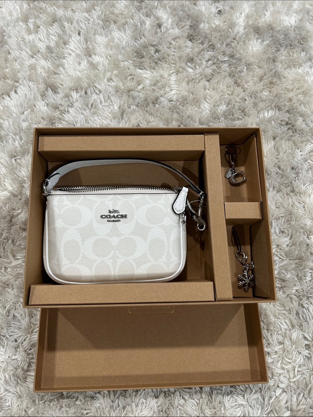 Coach White Signature Canvas Mini Wristlet with Silver Hardware